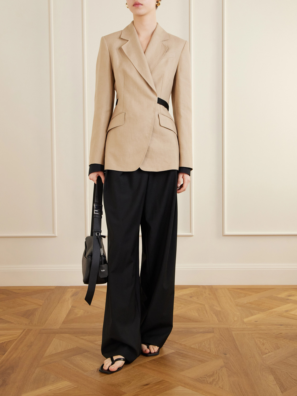 Max Mara Fionda Double Breasted Linen Blazer In Neutral