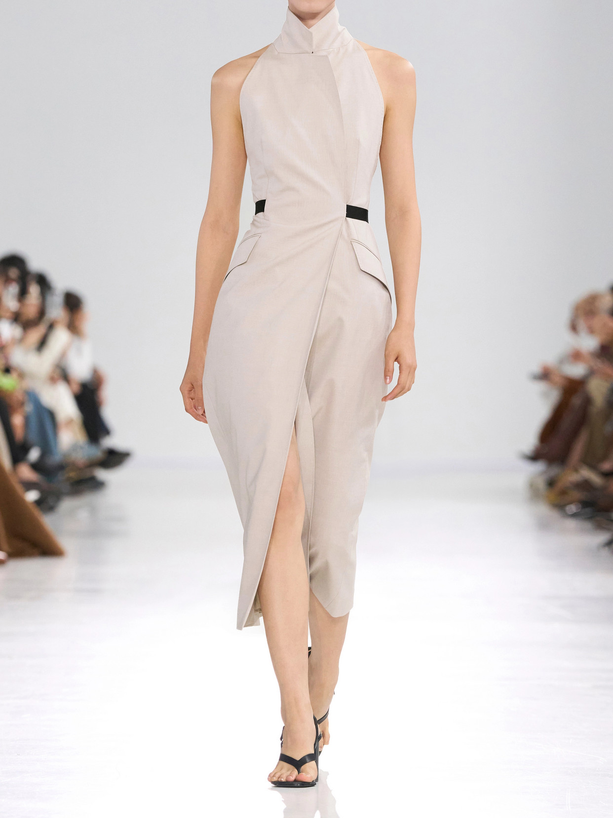 Max Mara Cime Stretch Cotton And Wool-blend Halterneck Maxi Dress In Neutral