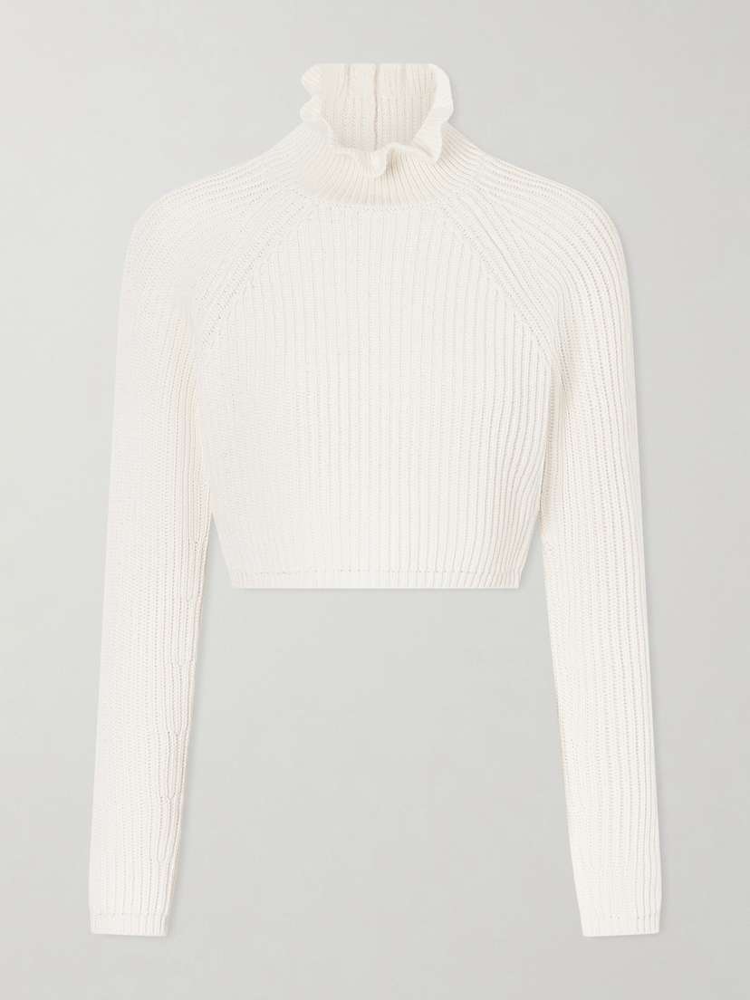 Max Mara Campo Ruffled Ribbed-knit Cotton Sweater