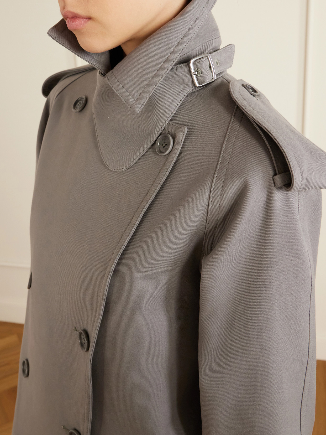 Double-Breasted Belted Cotton-Gabardine Cropped Trench Jacket