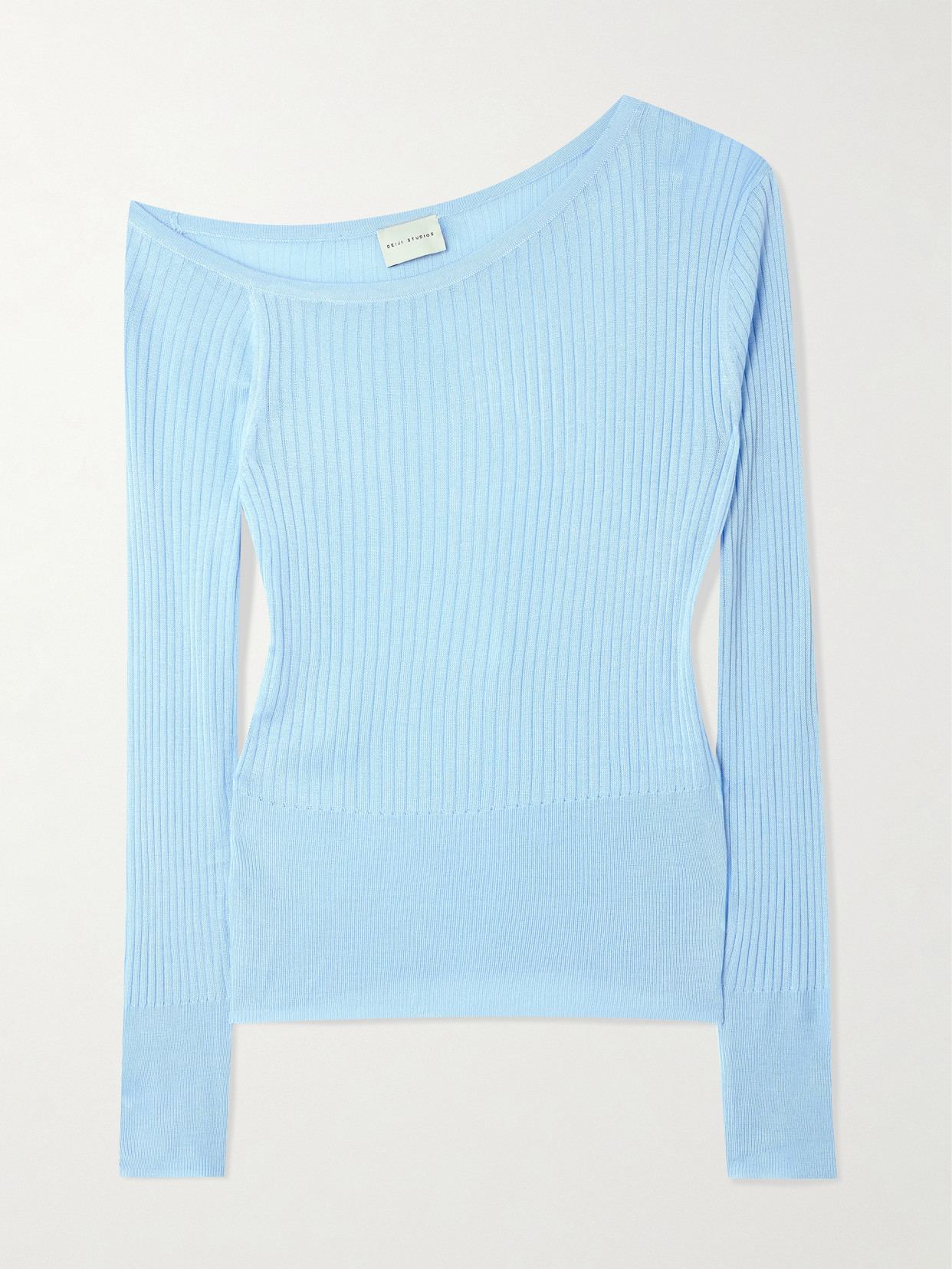 Deiji Studios One-shoulder Ribbed-knit Top In Blue