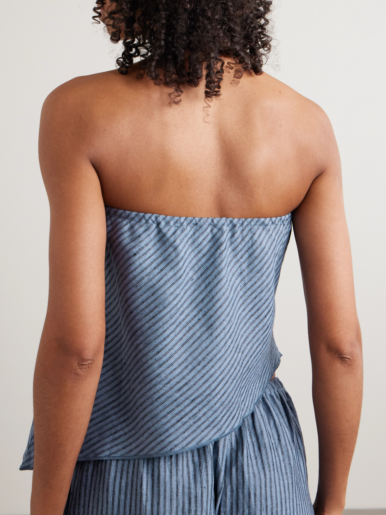Line Strapless Asymmetric Striped Organic Top