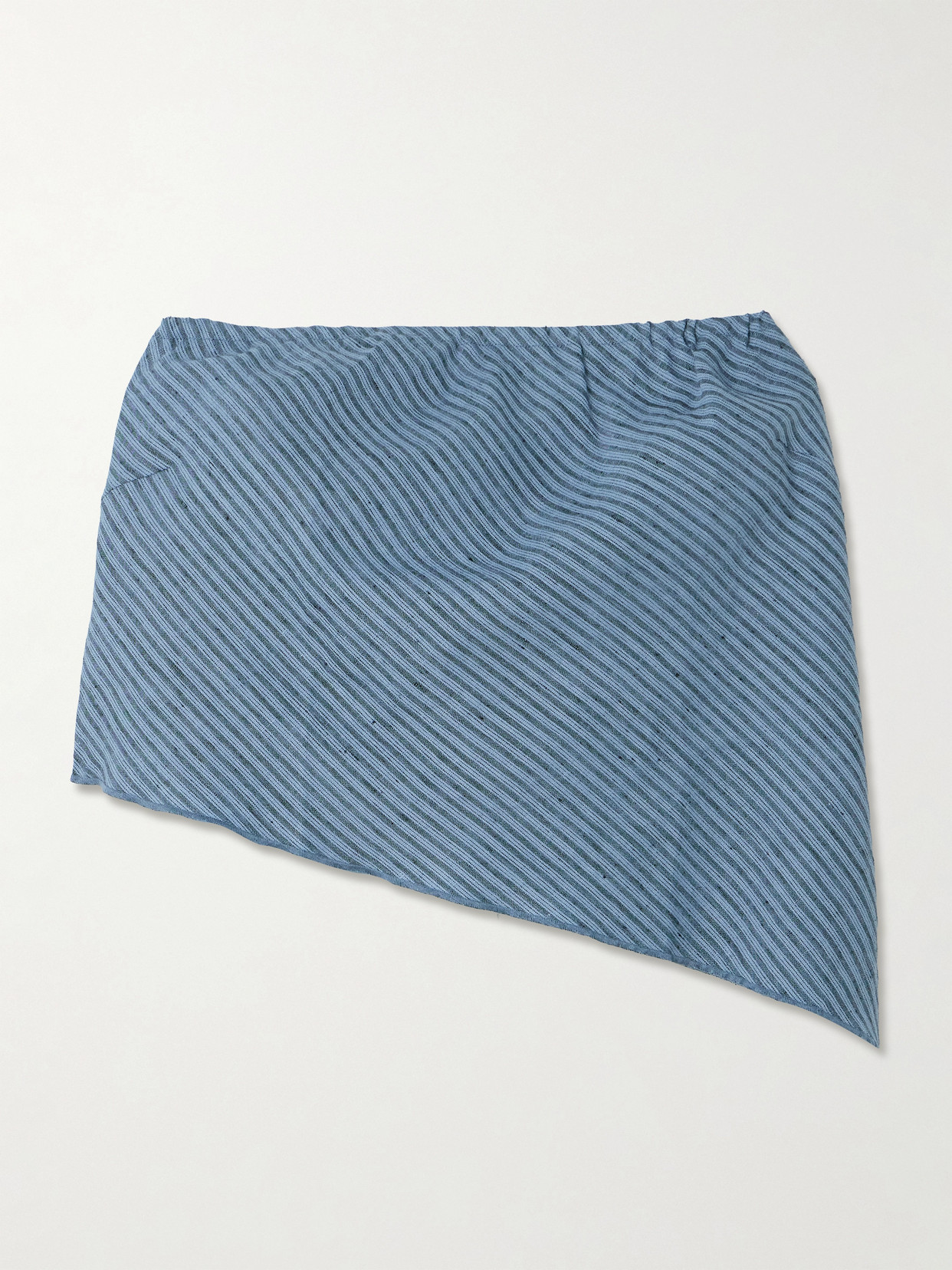 Deiji Studios Line Strapless Asymmetric Striped Organic Linen Top In Blue