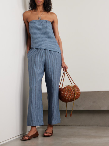 Deiji Studios Line strapless asymmetric striped organic linen top