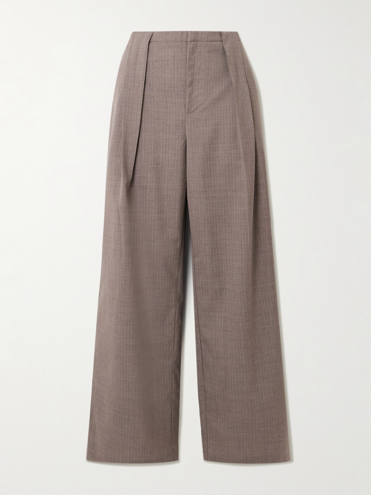 Deiji Studios Pleated Pinstriped Wool-twill Wide-leg Pants In Gray