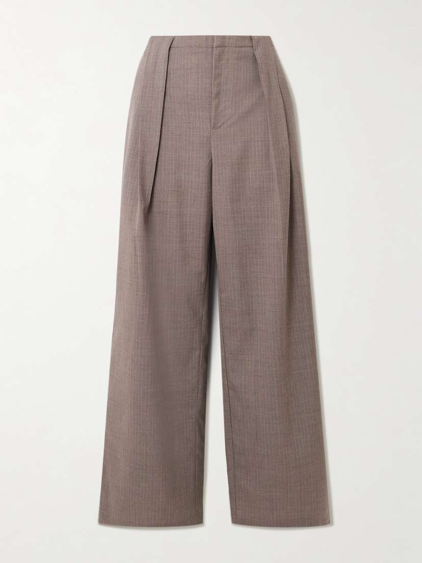Deiji Studios Pleated Pinstriped Wool-twill Wide-leg Pants