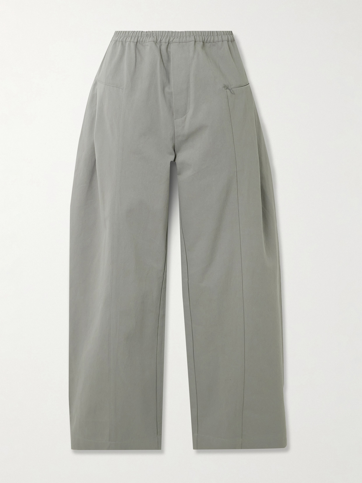 Deiji Studios Pleat Organic Cotton-twill Barrel-leg Pants In Gray
