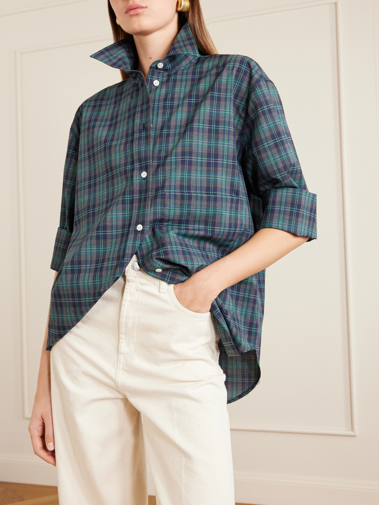 Rohe Checked Oversized Wool-blend Shirt In Green