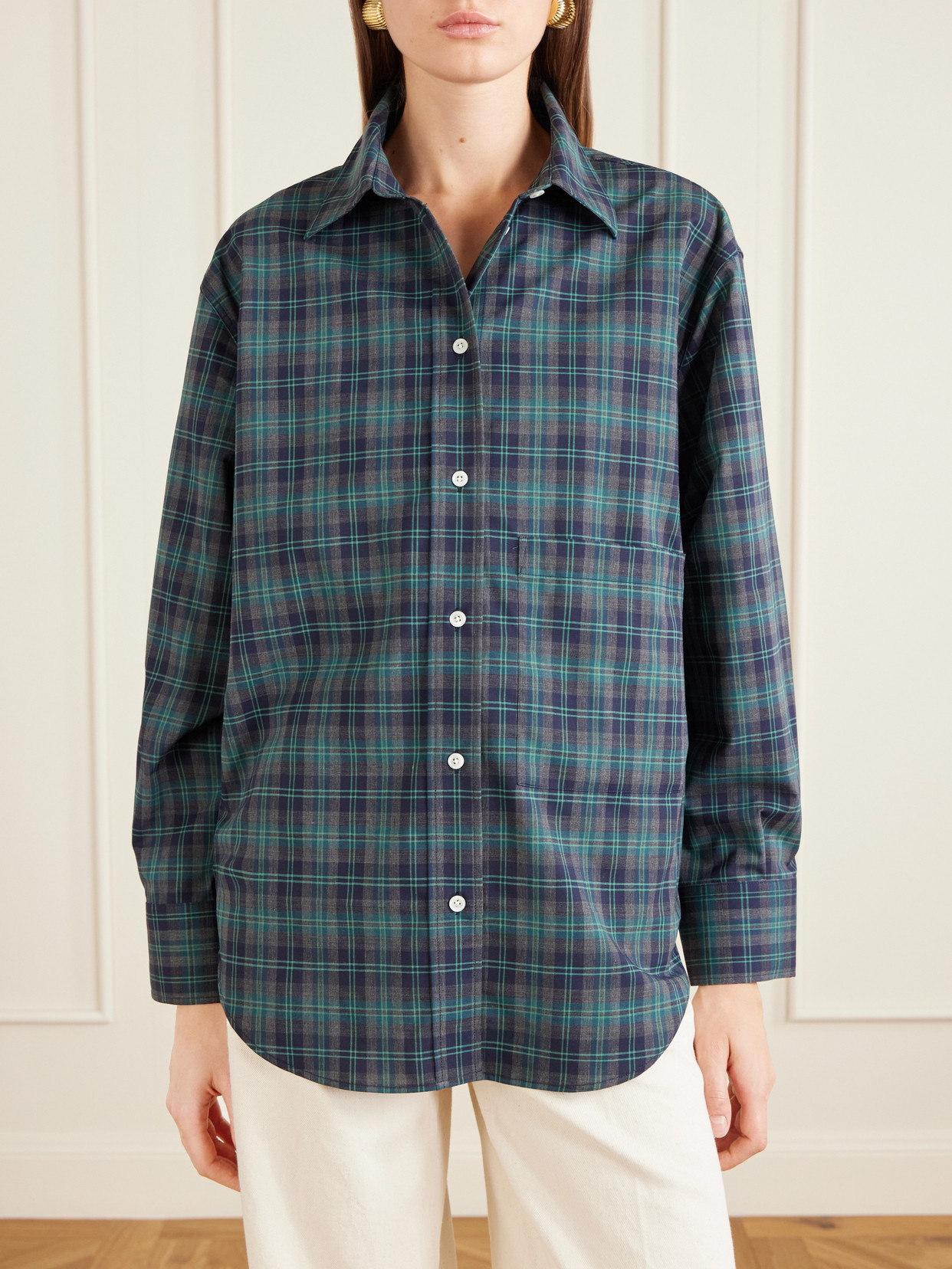 Rohe Checked Oversized Wool-blend Shirt In Green