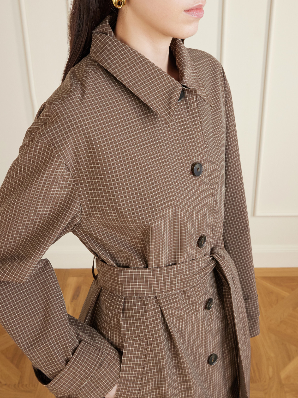 Rohe Checked Belted Coat In Brown