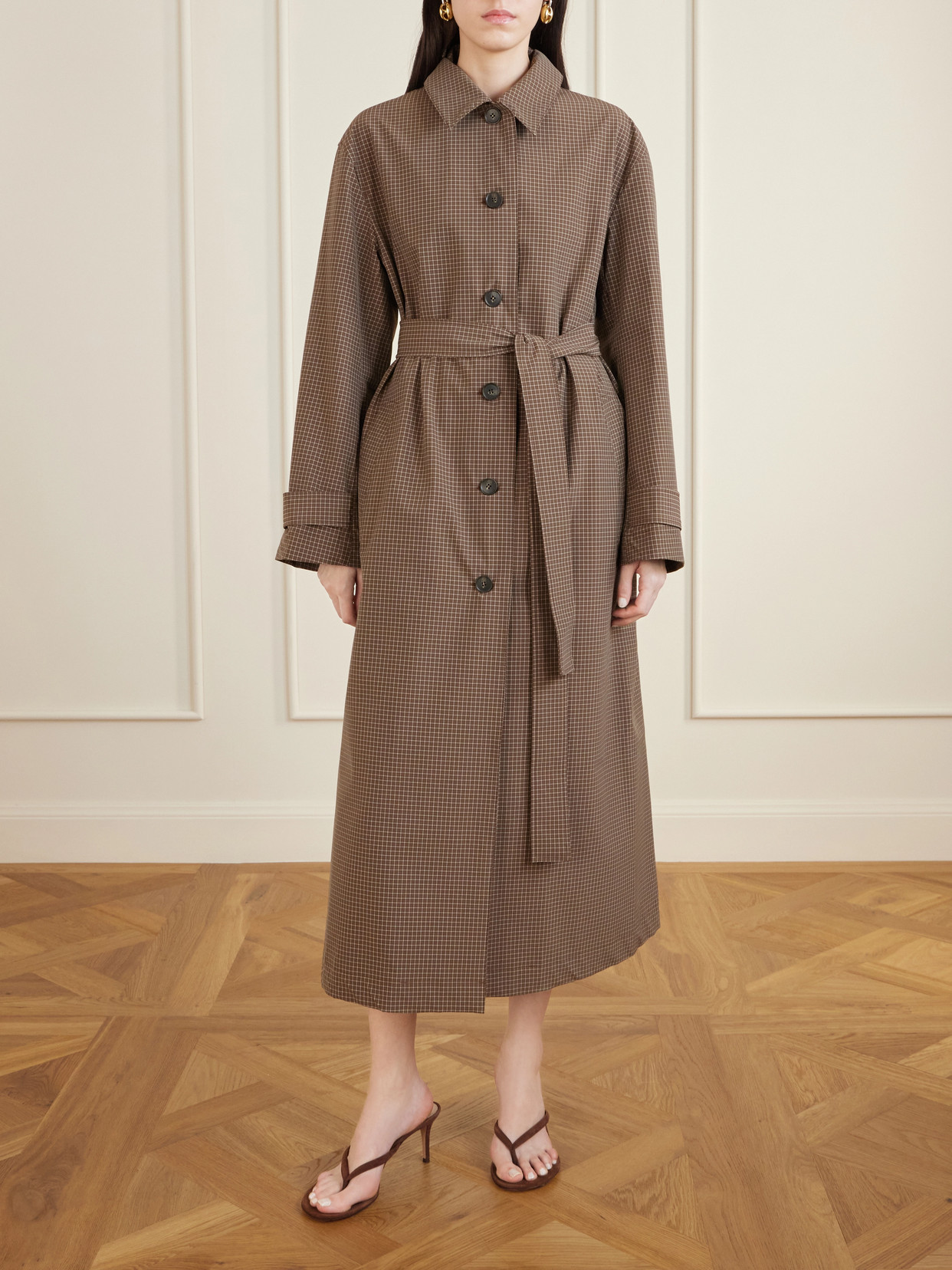 Rohe Checked Belted Coat In Brown