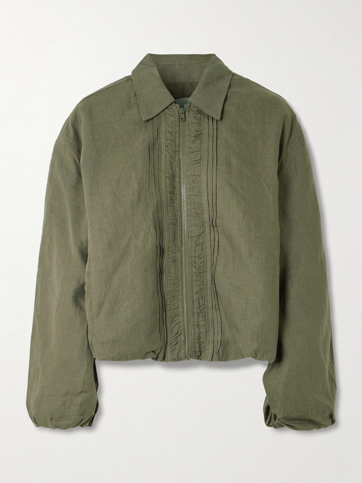 Deiji Studios Pintuck Padded Linen Jacket In Green