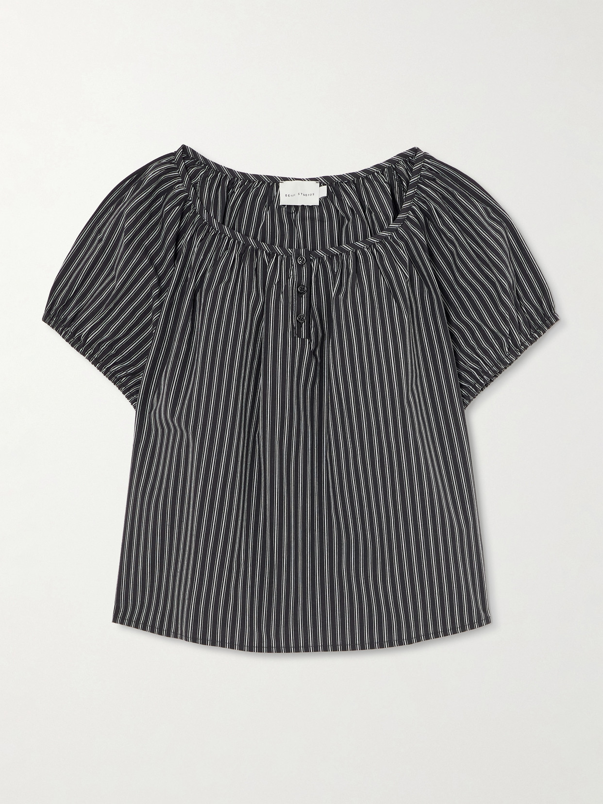 Deiji Studios Striped Organic Cotton-poplin Top In Gray