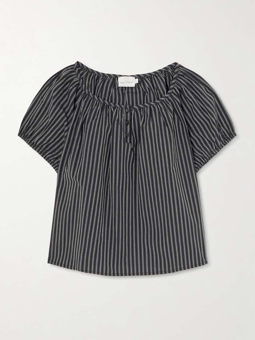 Deiji Studios Striped Organic Cotton-poplin Top
