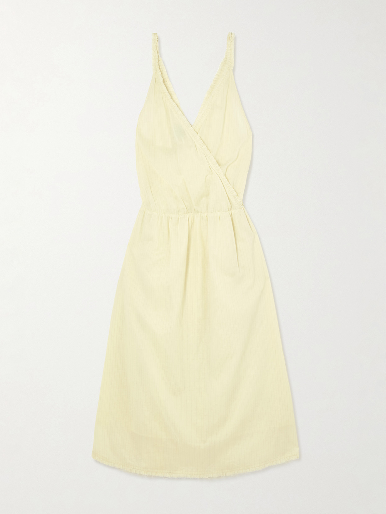 Deiji Studios Crossed Wrap-effect Striped Organic Cotton Midi Dress In Yellow