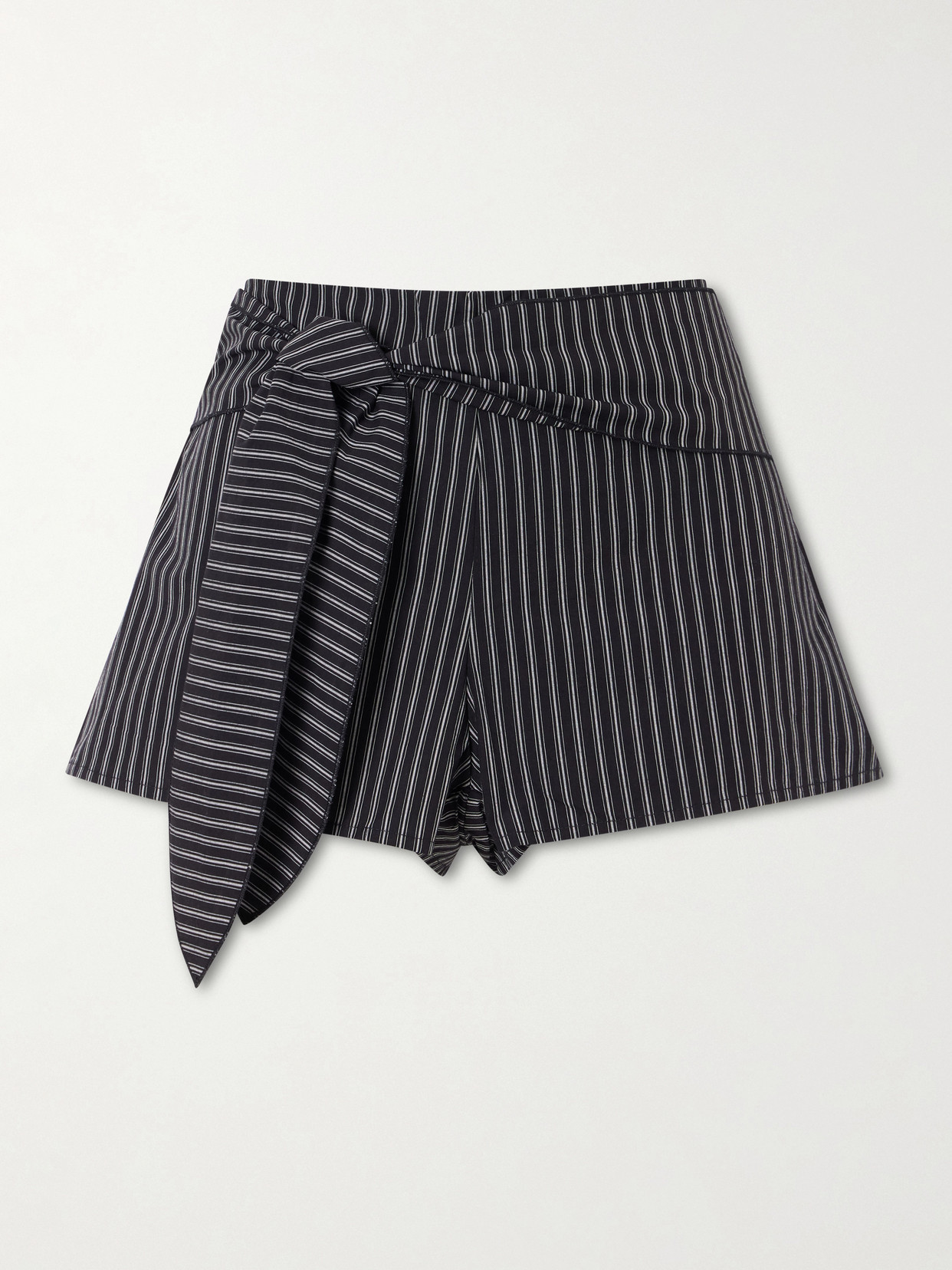 Deiji Studios Belted Striped Organic Cotton Shorts In Gray