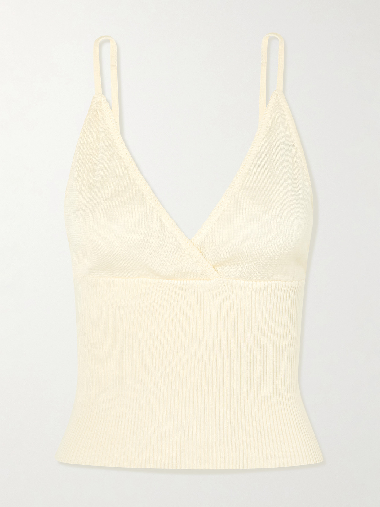 Deiji Studios Cross Panel Cropped Ribbed Linen Top In Neutral