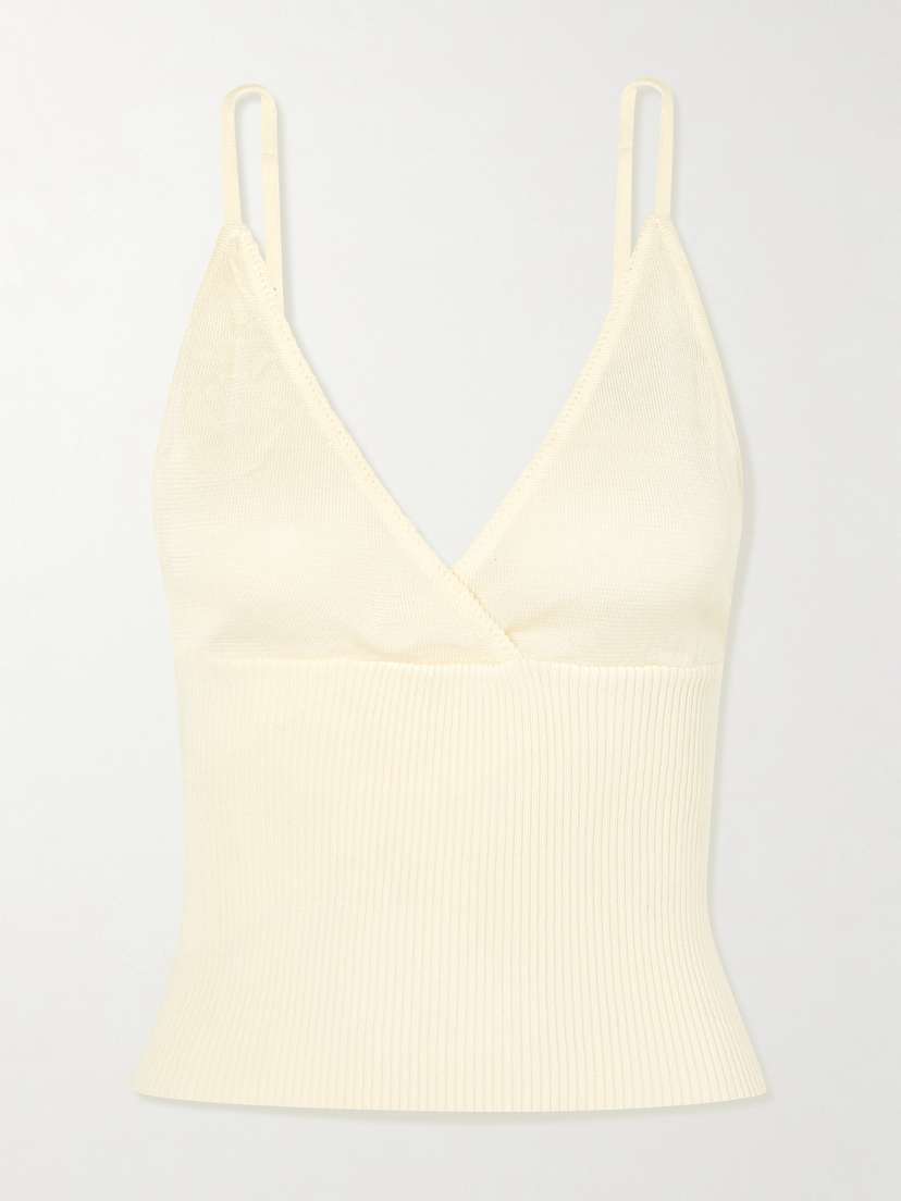 Deiji Studios Cross Panel Cropped Ribbed Linen Top
