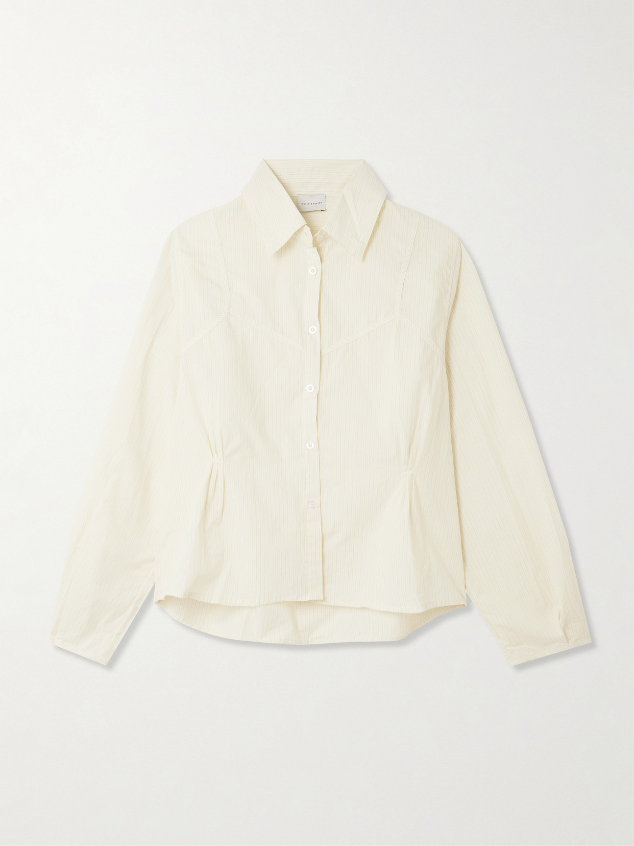 Deiji Studios Cami Paneled Pintucked Striped Organic Cotton-poplin Shirt In Yellow