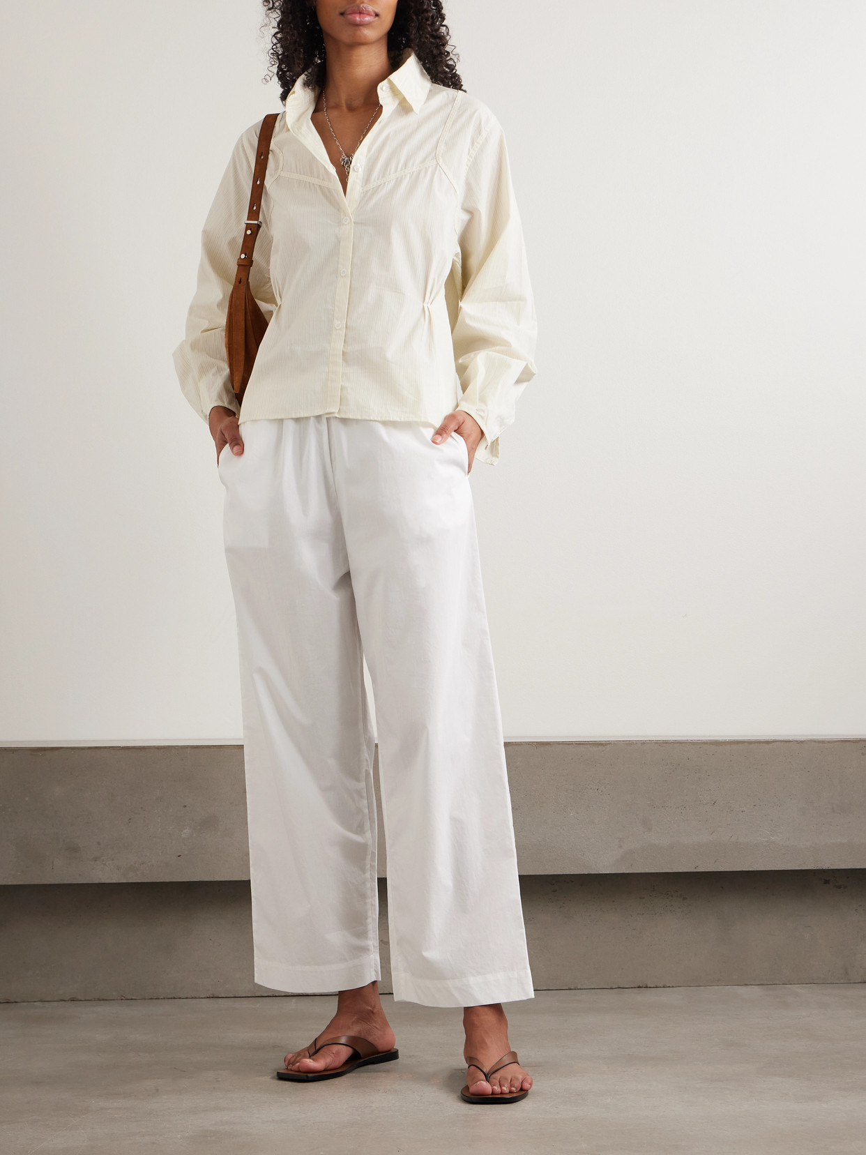 Cami Paneled Pintucked Striped Organic Cotton-Poplin Shirt
