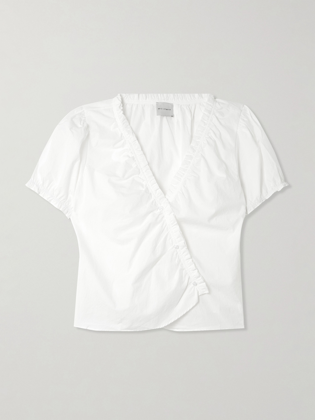 Deiji Studios Cross Ruffled Organic Cotton Top In White
