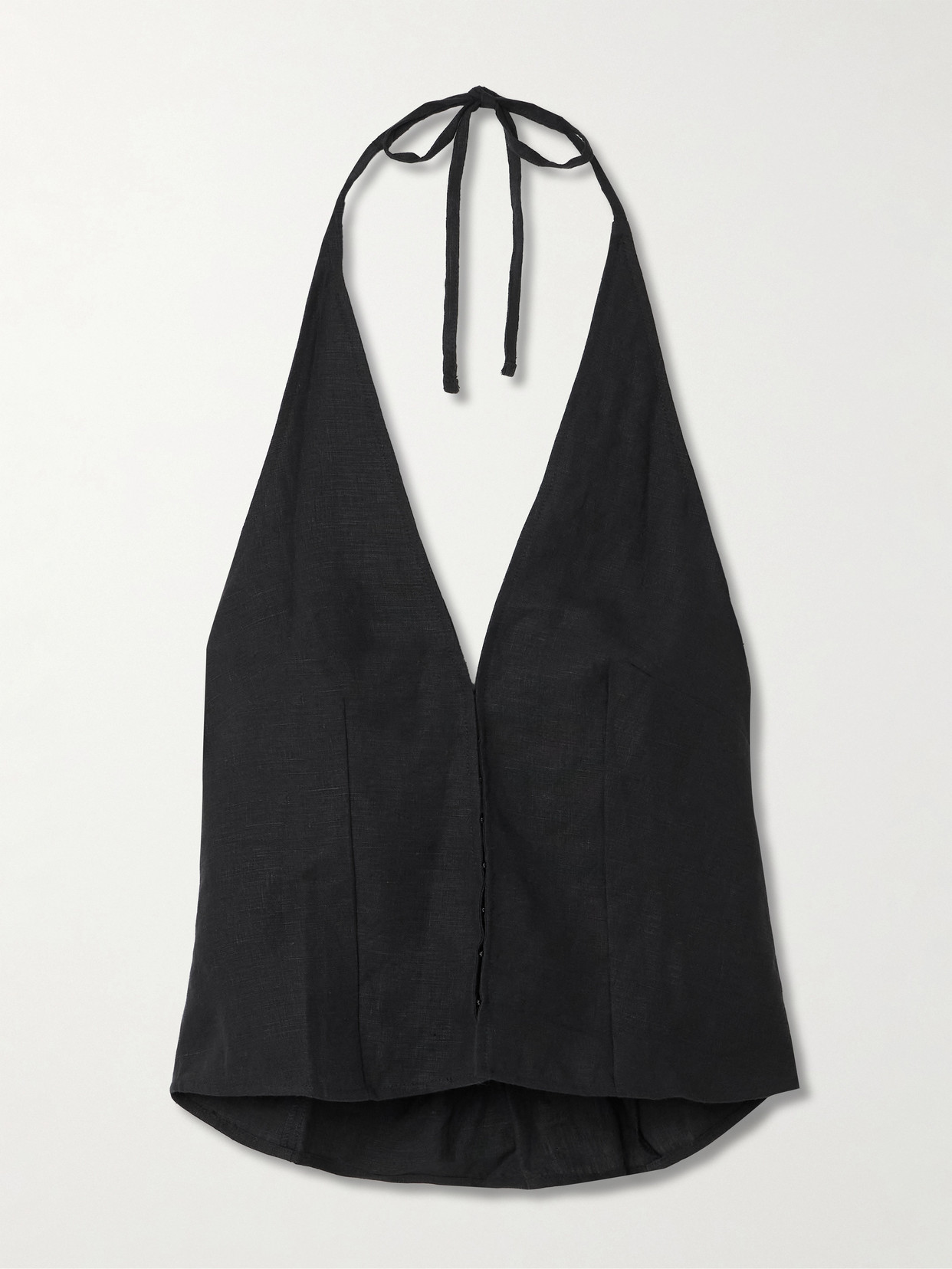 Deiji Studios Linen Halterneck Top In Black