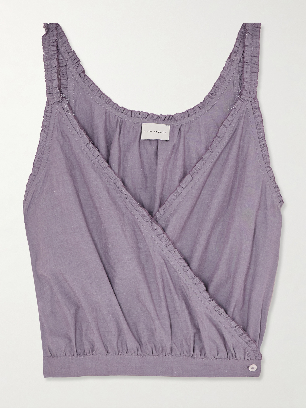 Deiji Studios Overlie Frayed Wrap-effect Organic Cotton Camisole In Purple