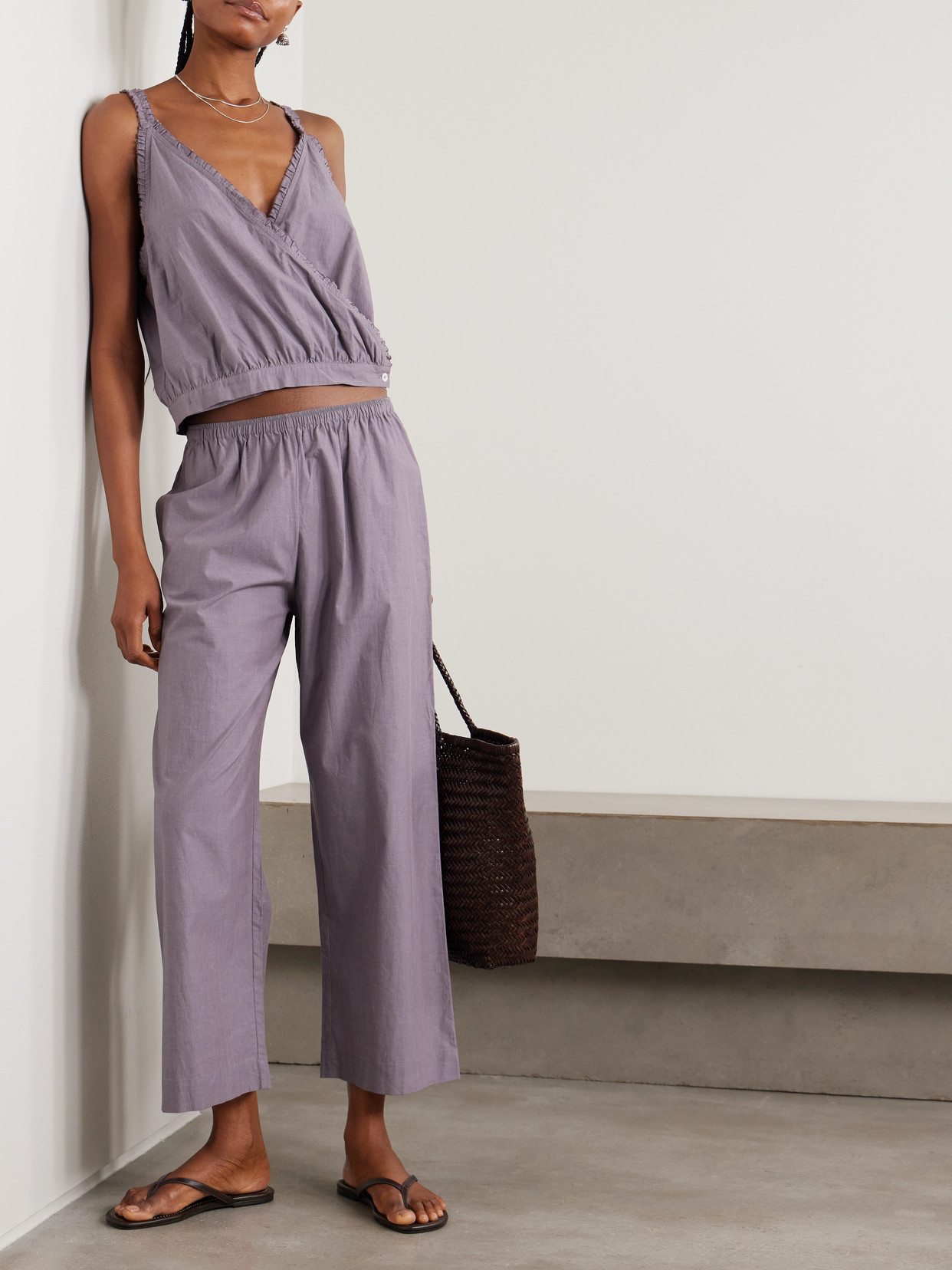 Overlie Frayed Wrap-Effect Organic Cotton Camisole