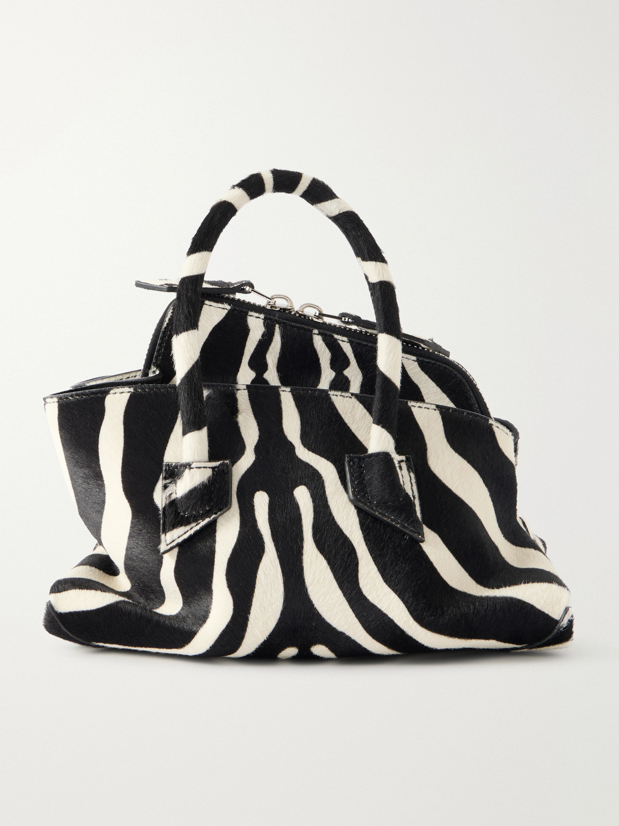 Attico La Passeggiata Mini Asymmetric Zebra-print Calf Hair Tote In Multi