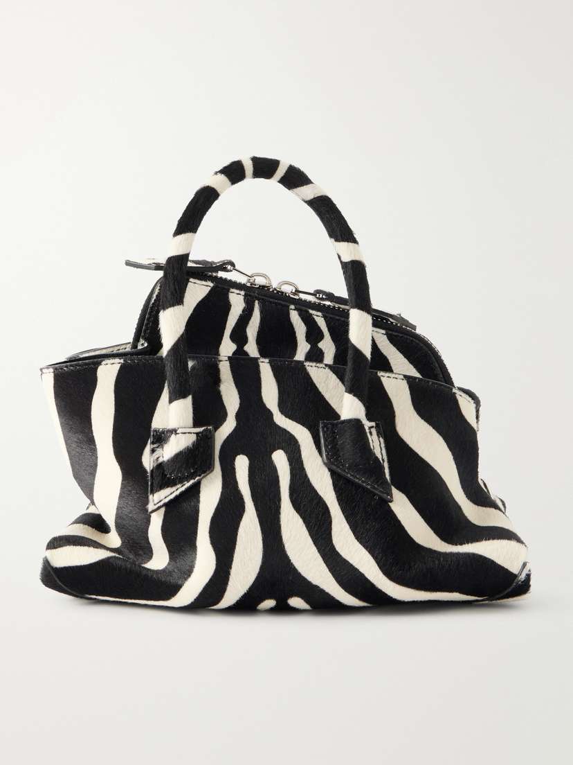 The Attico La Passeggiata Mini Asymmetric Zebra-print Calf Hair Tote