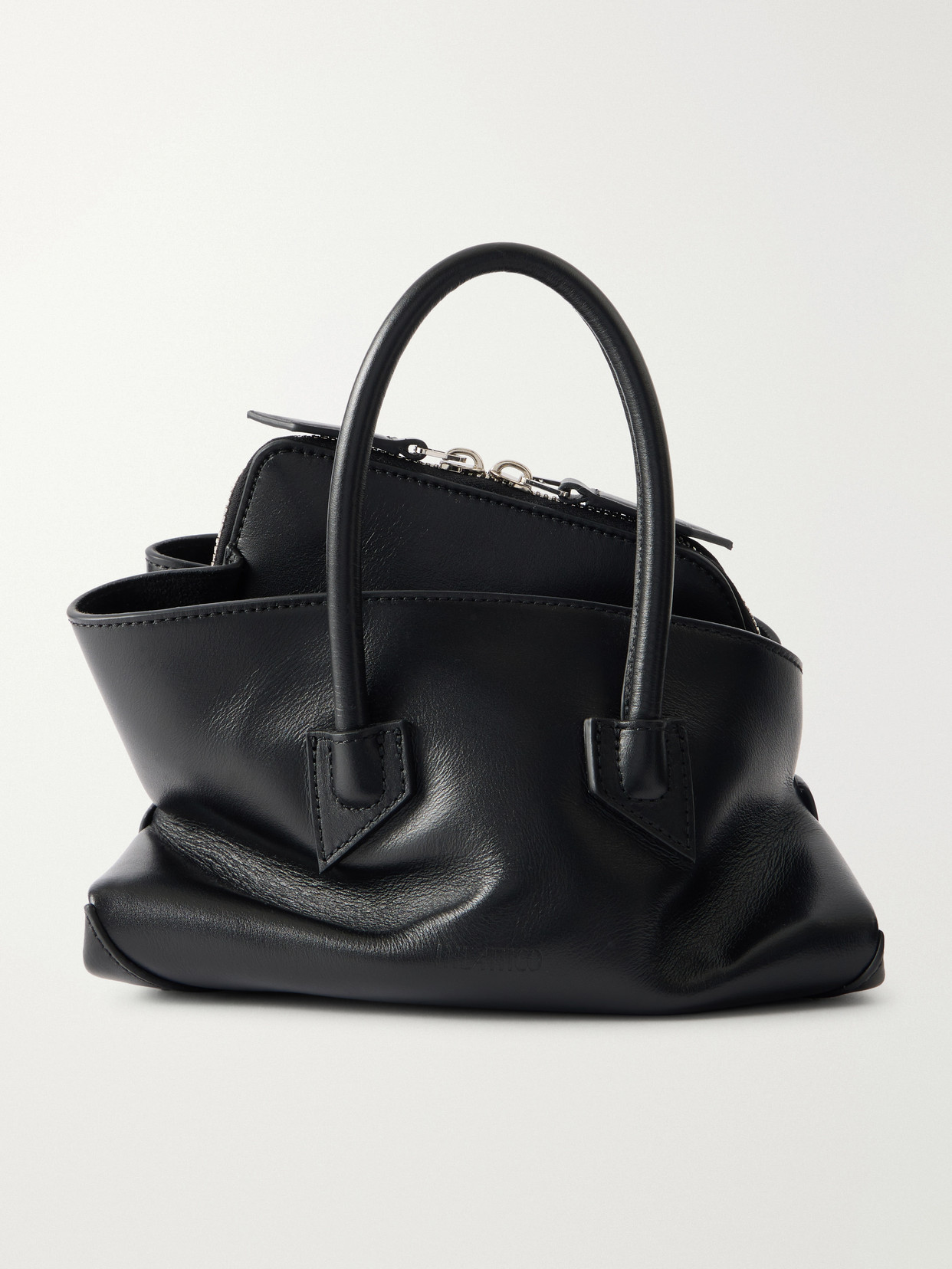 Attico La Passeggiata Mini Asymmetric Leather Tote In Black