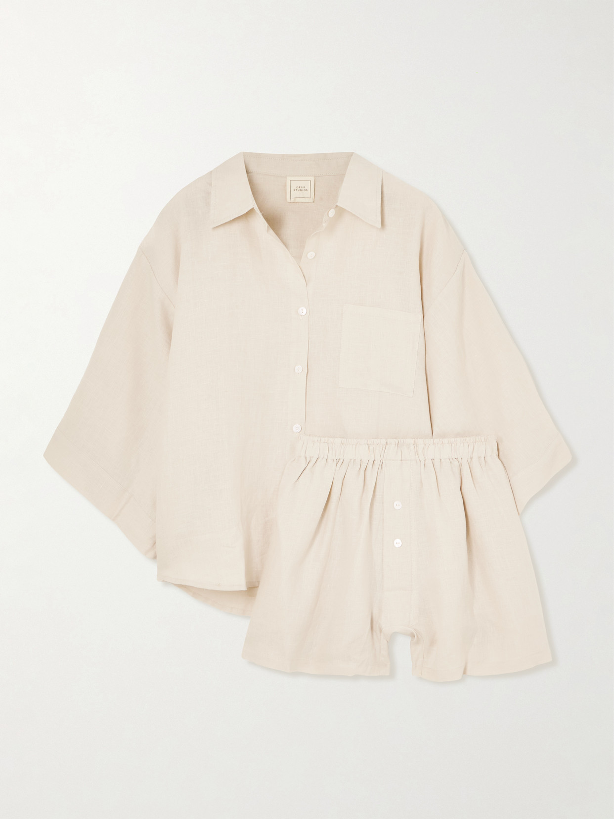 Deiji Studios 03 Linen Shirt And Shorts Set In Neutral
