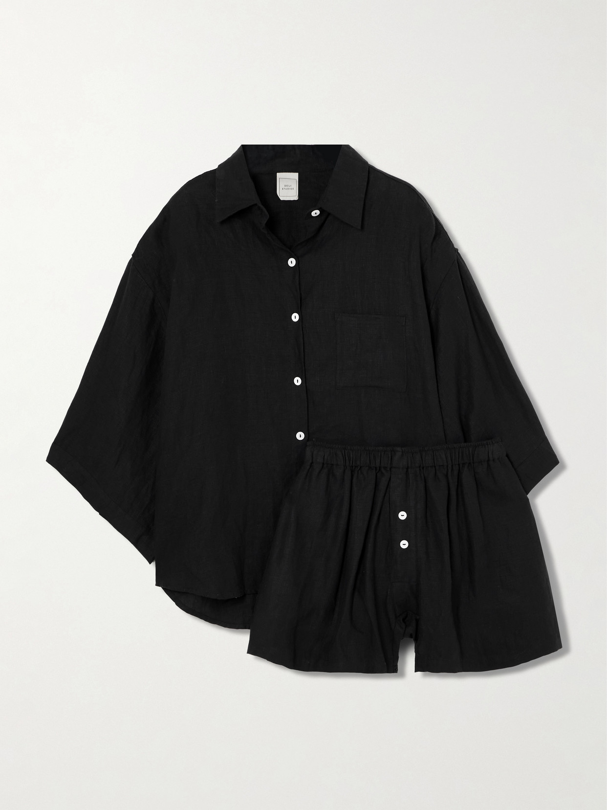 Deiji Studios 03 Linen Shirt And Shorts Set In Black