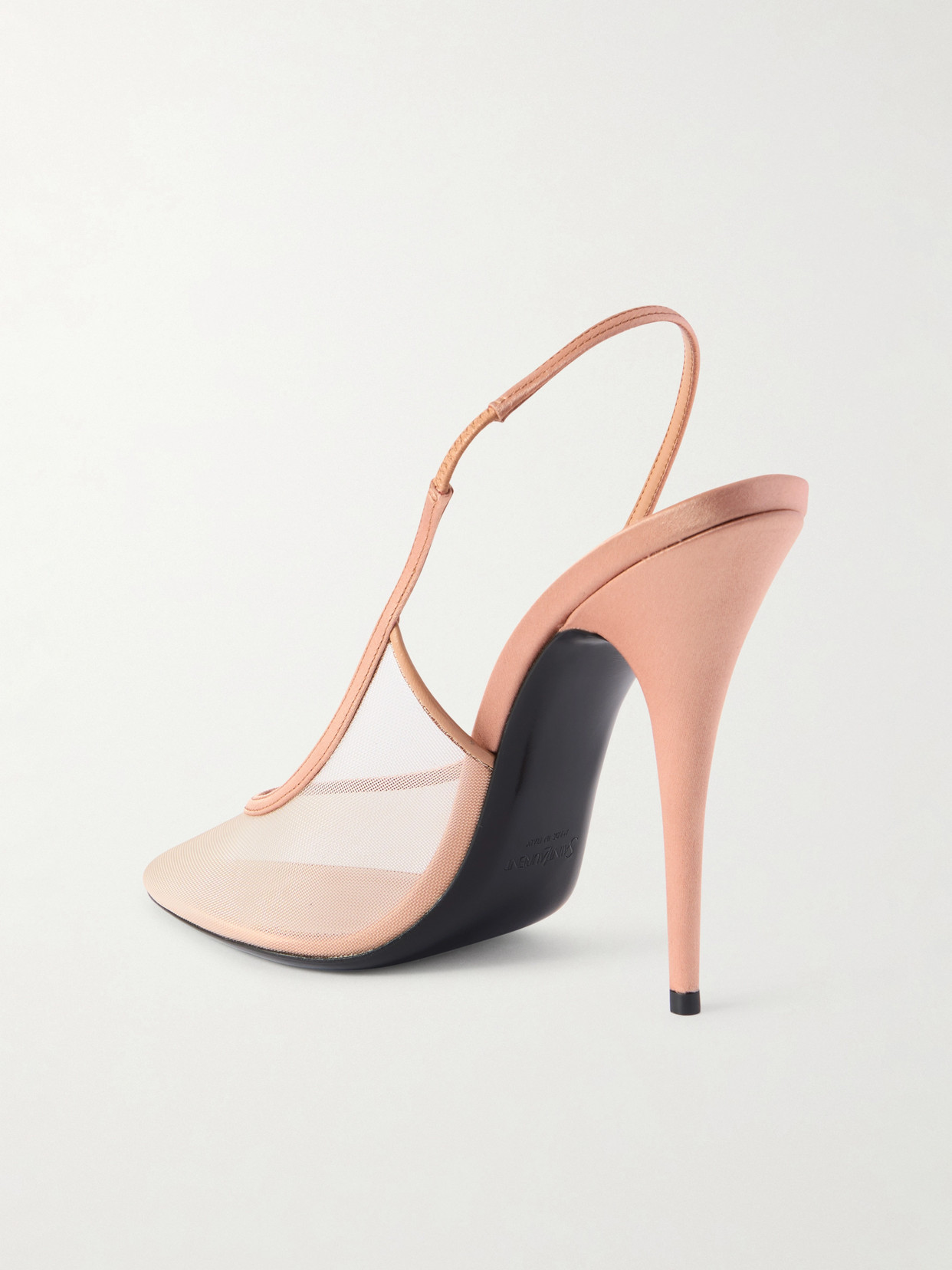 Saint Laurent Anita Satin-trimmed Mesh Slingback Pumps In Neutral