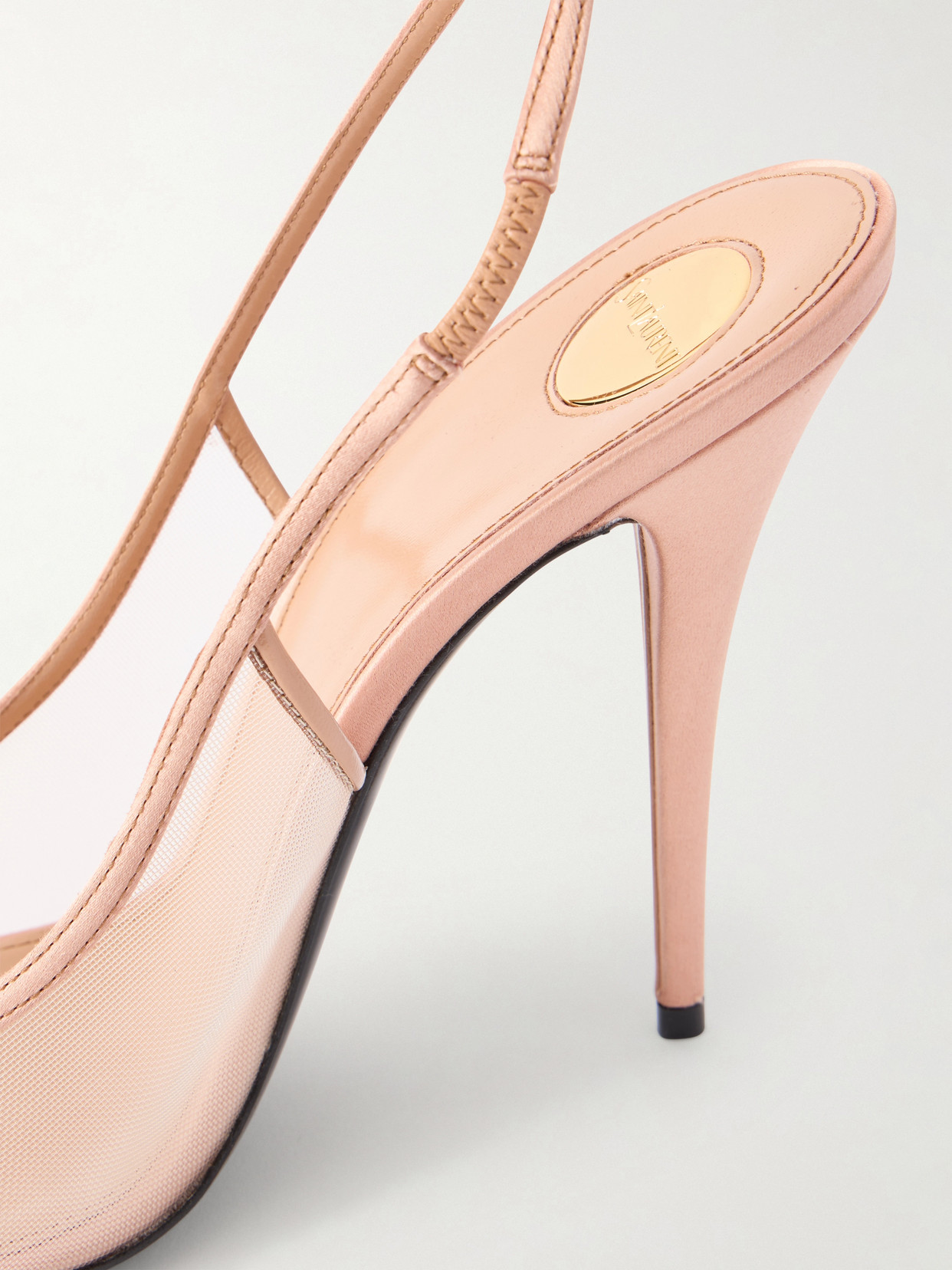 Saint Laurent Anita Satin-trimmed Mesh Slingback Pumps In Neutral