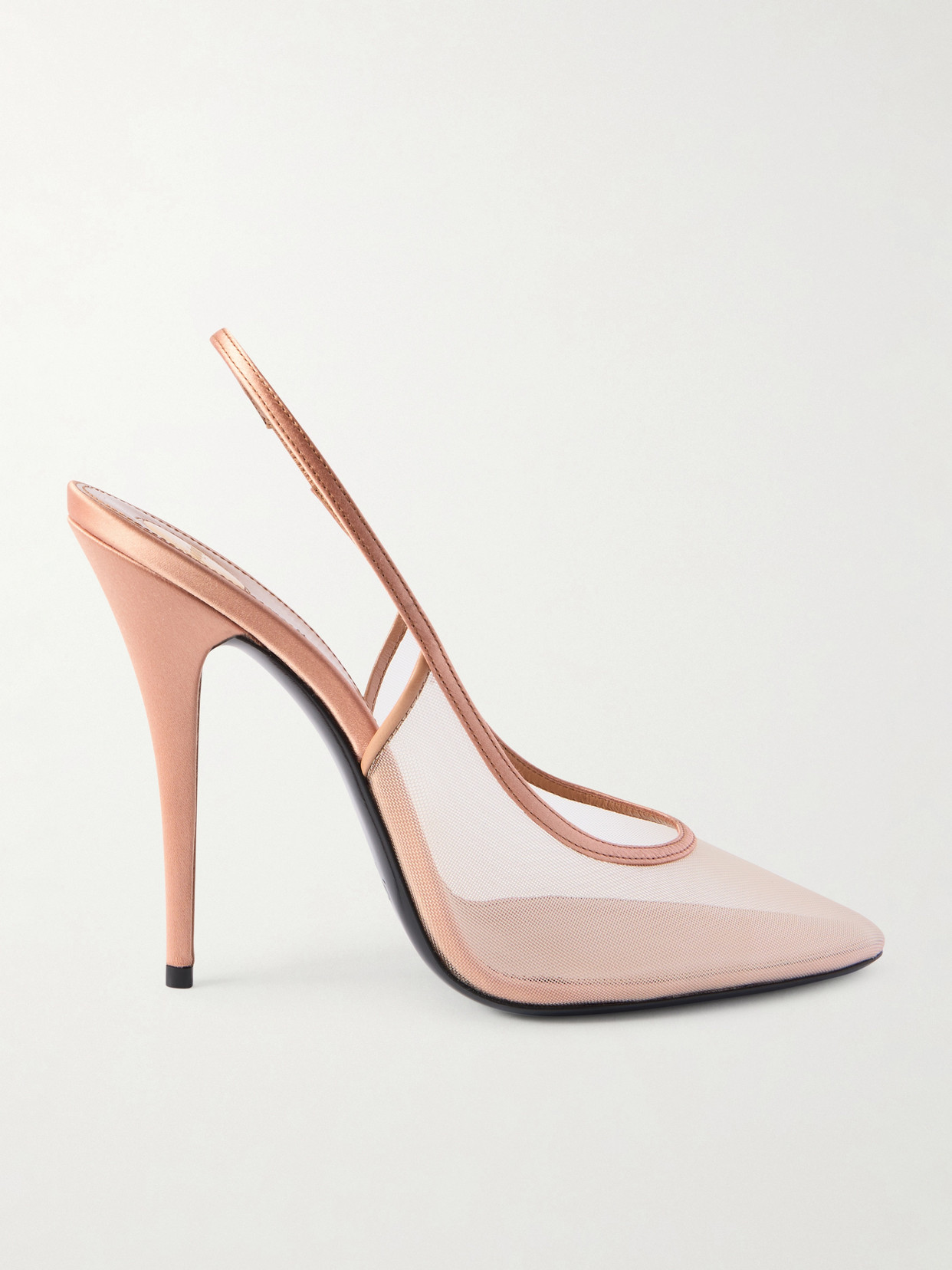 Saint Laurent Anita Satin-trimmed Mesh Slingback Pumps In Neutral