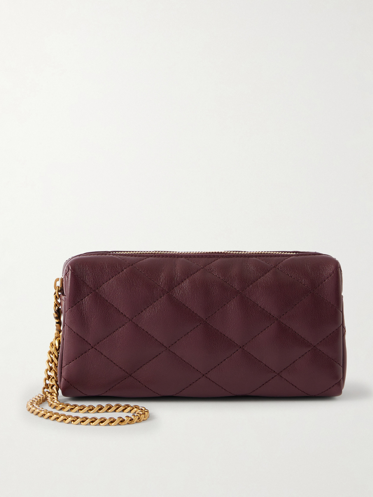 Saint Laurent Cassandre Bijou Quilted Textured-leather Pouch In Burgundy