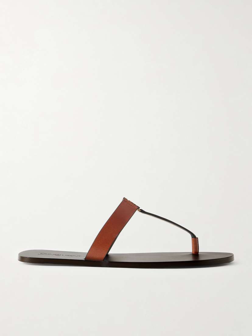 Saint Laurent Cassandra Embellished Leather Thong Sandals