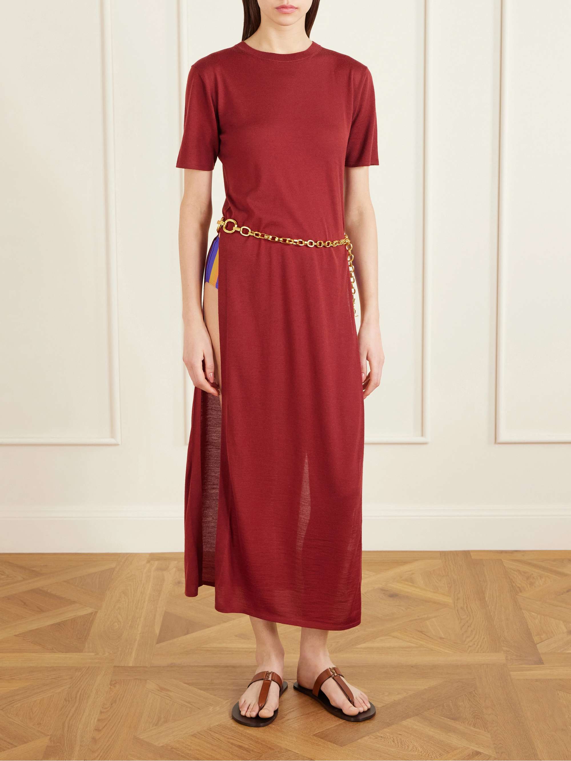 red dress with brown sandals 5 Color Shoes to Wear With a Red Dress