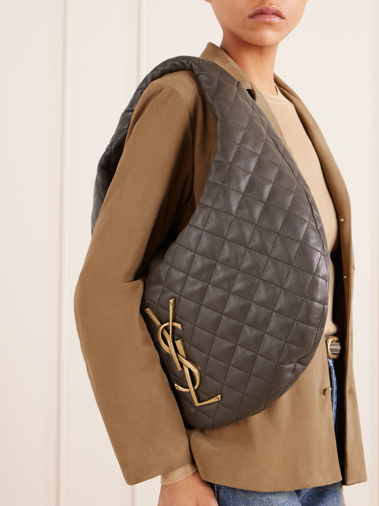 Saint Laurent Icare Quilted Leather Tote In Gray