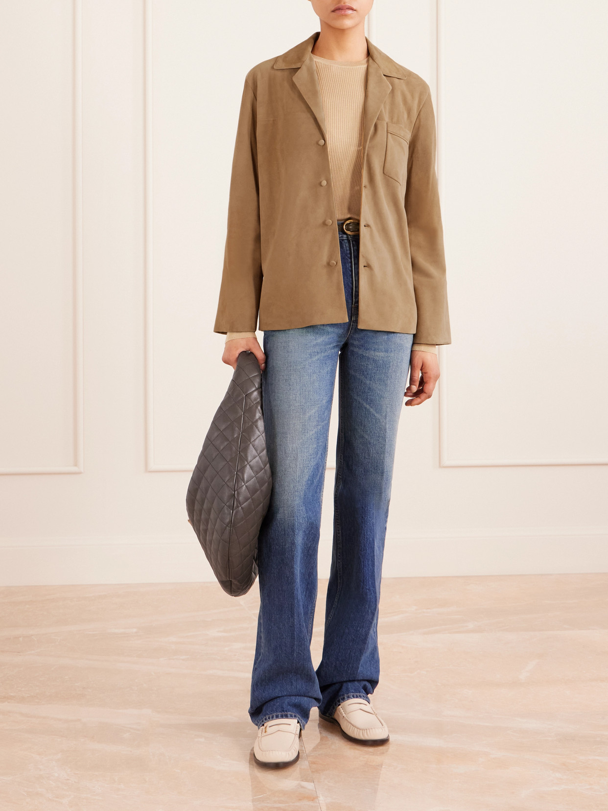 Saint Laurent Icare Quilted Leather Tote In Gray