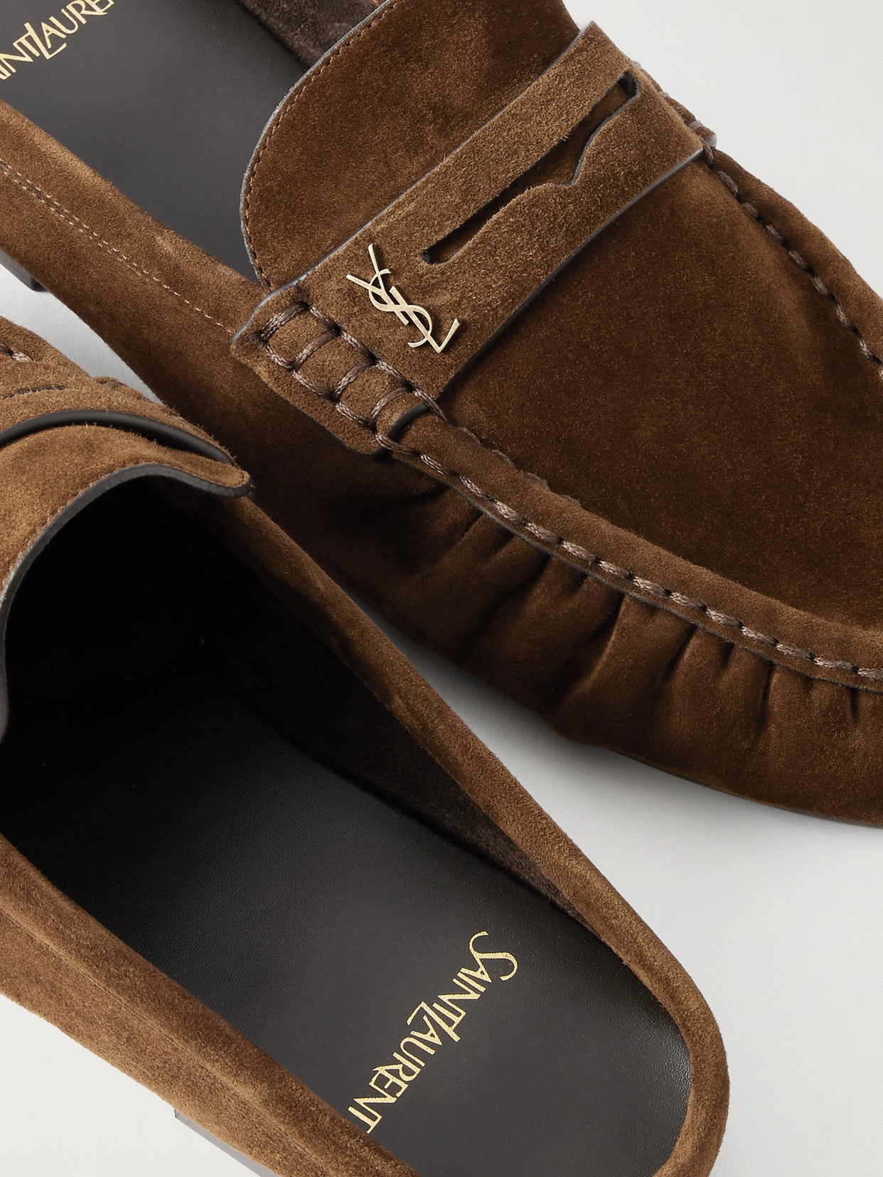 Saint Laurent Le Loafer Suede Slippers In Brown