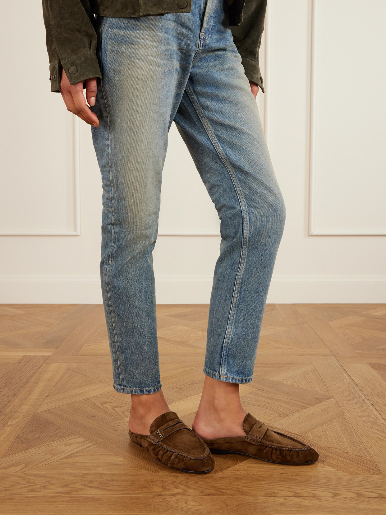 Saint Laurent Le Loafer Suede Slippers In Brown