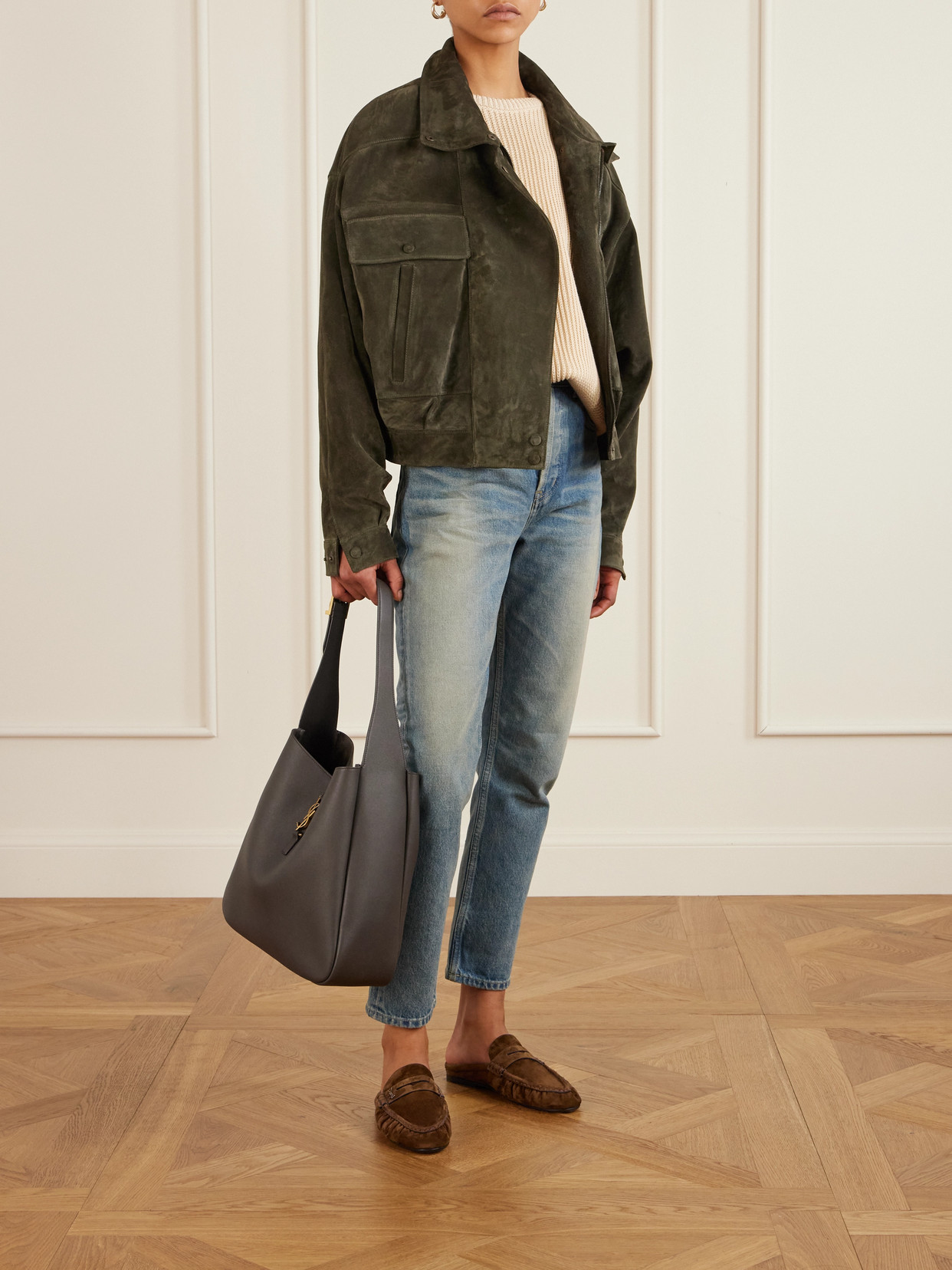 Saint Laurent Le Loafer Suede Slippers In Brown