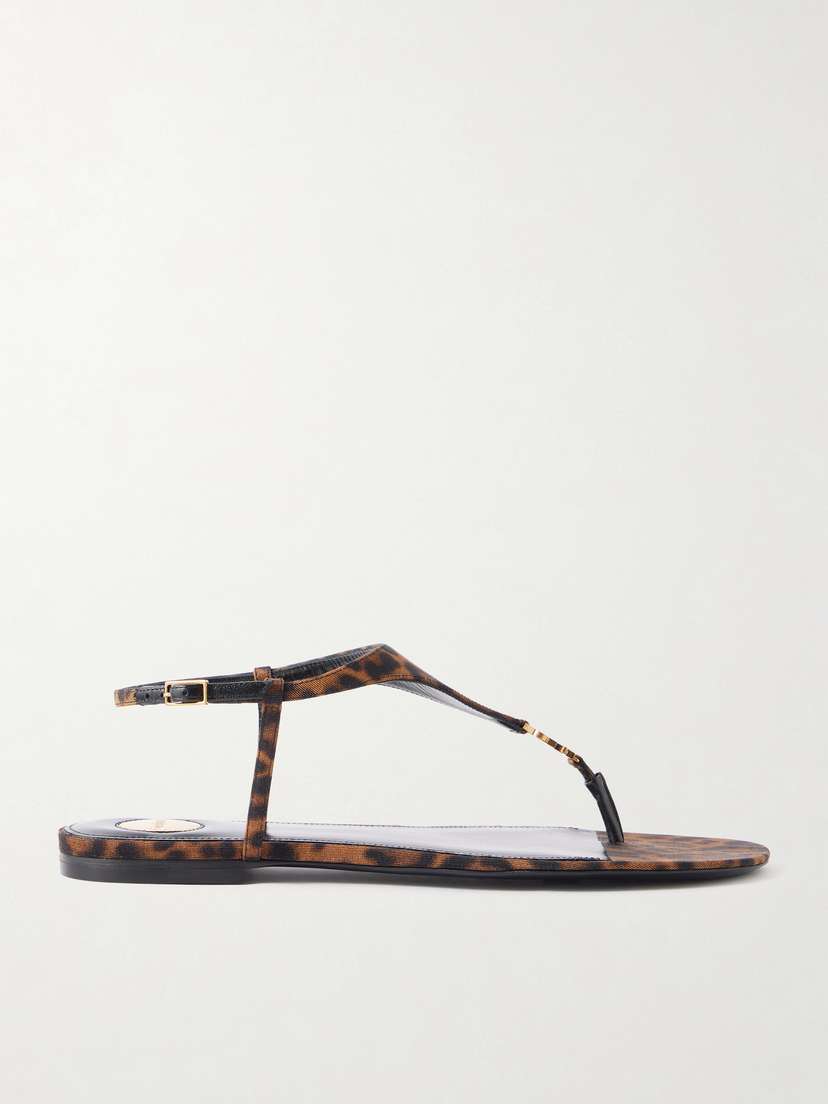 Saint Laurent Cassandra Logo-embellished Leopard-print Canvas Sandals