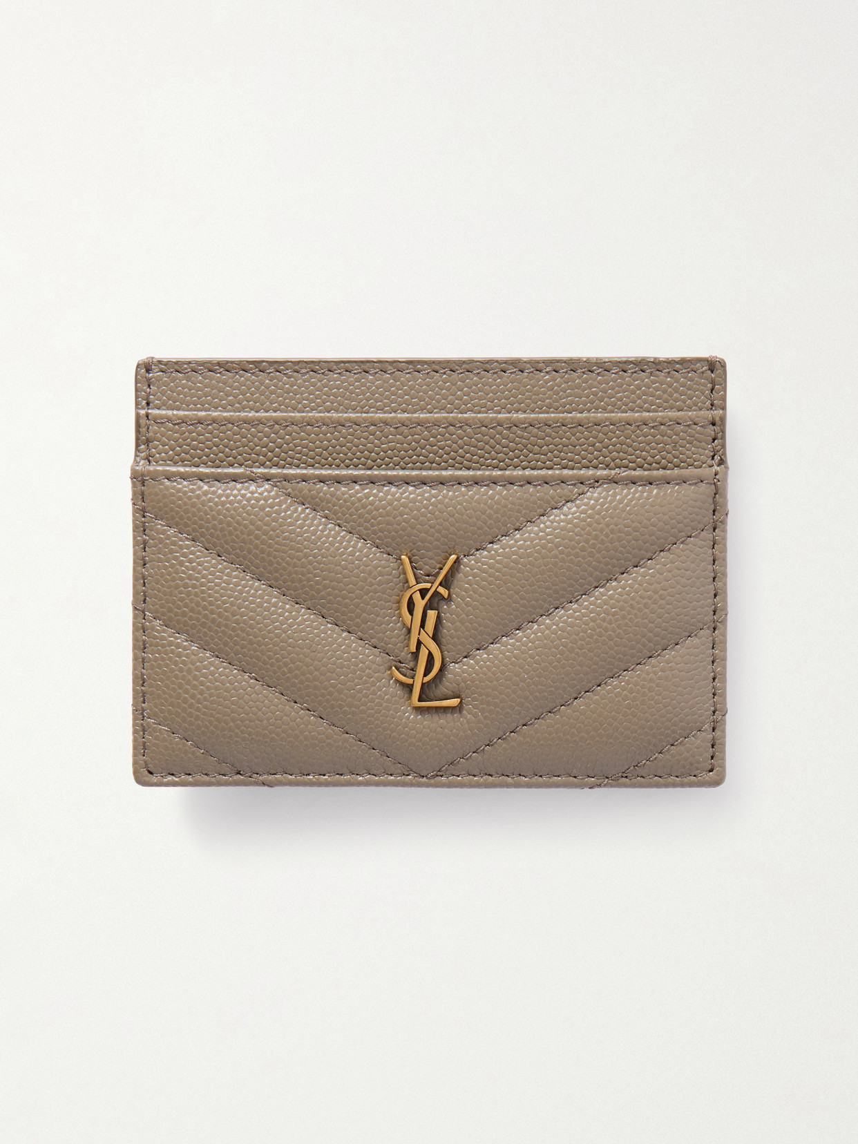 Saint Laurent Cassandre Matelassé Textured-leather Cardholder In Gray