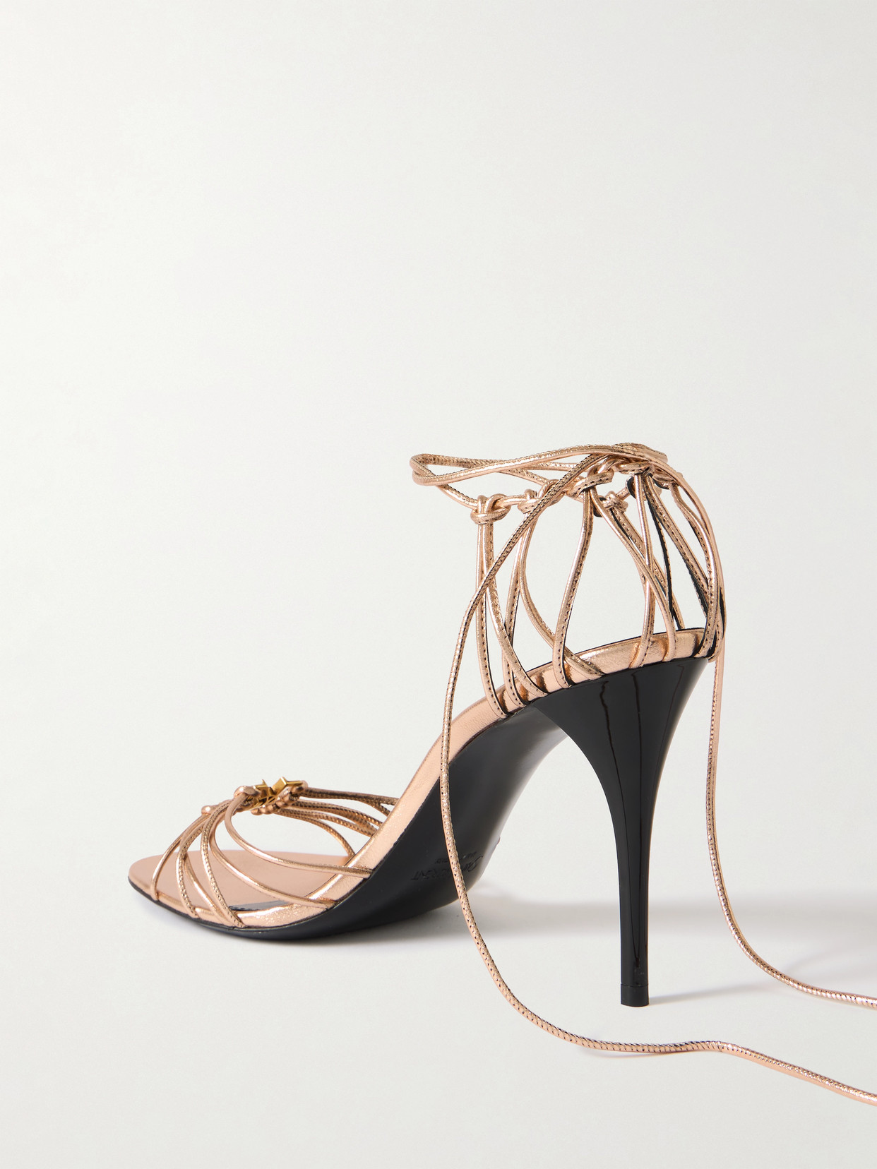 Saint Laurent Babylone Embellished Knotted Metallic Leather Sandals In Gold