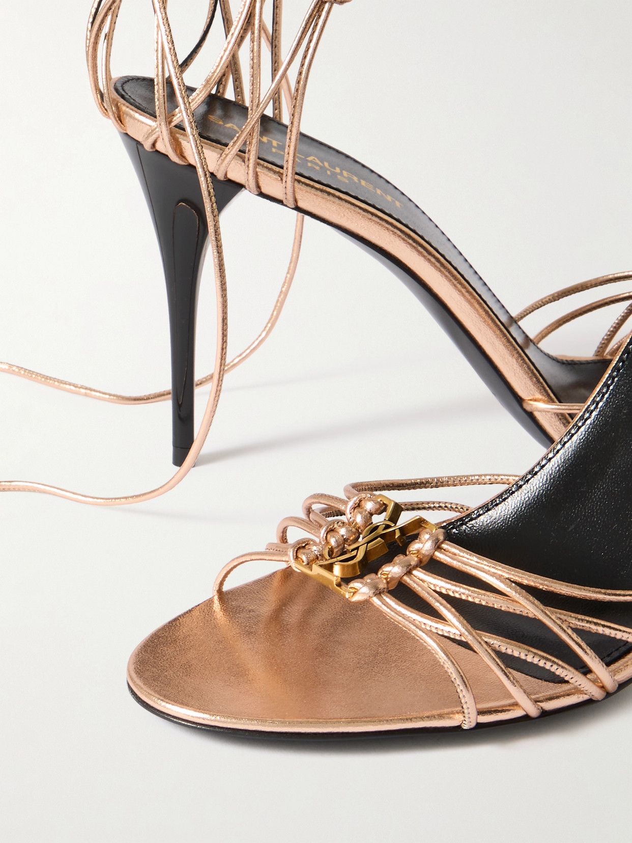 Saint Laurent Babylone Embellished Knotted Metallic Leather Sandals In Gold