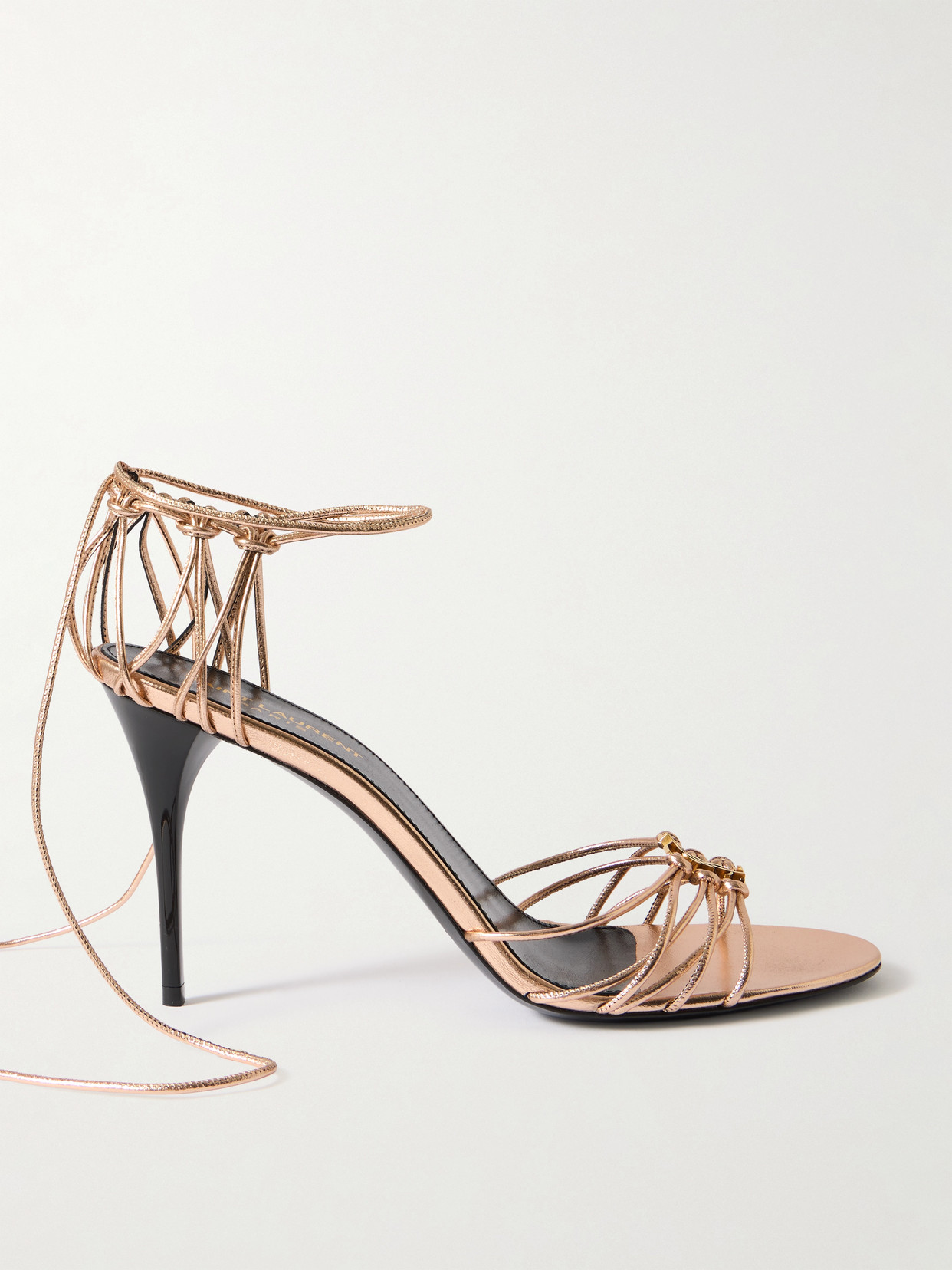 Saint Laurent Babylone Embellished Knotted Metallic Leather Sandals In Gold