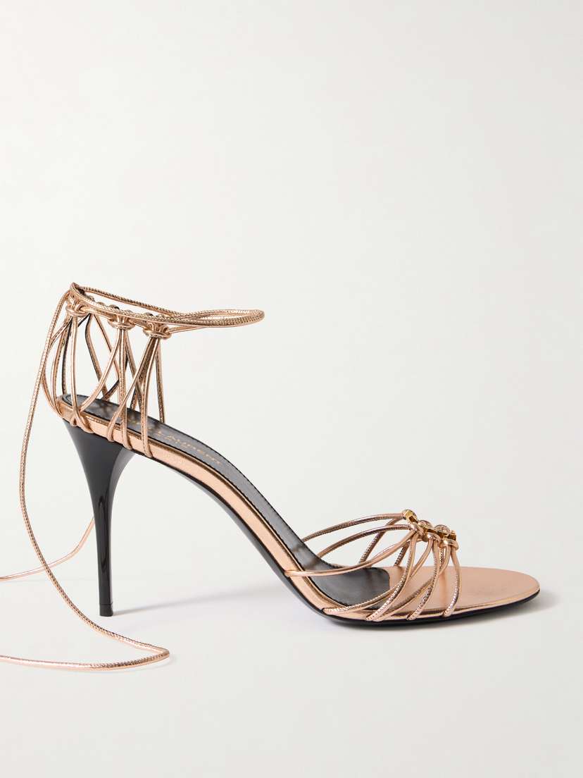 Saint Laurent Babylone Embellished Knotted Metallic Leather Sandals